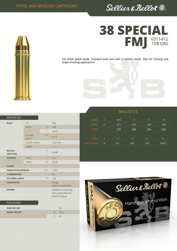 CARTOUCHES SB 38SP FMJ 10.25g*+