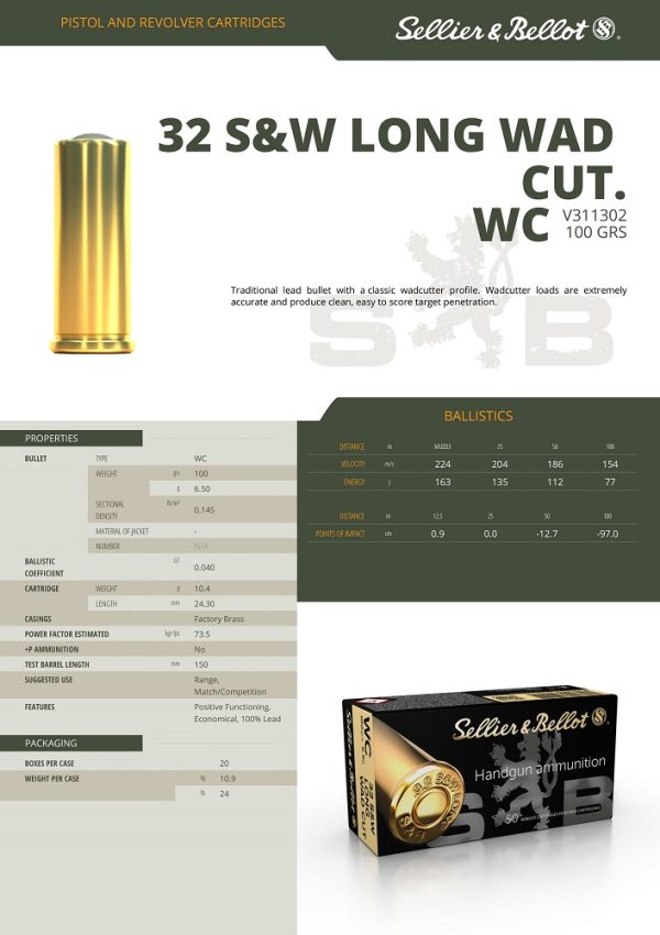 CARTOUCHES SB 32 S&W LONG WC*+