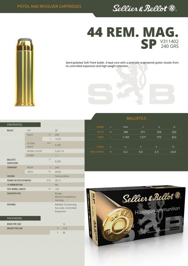 CARTOUCHES SB 44 REM. MAG. SP 15,55g PRIX SPECIAL+