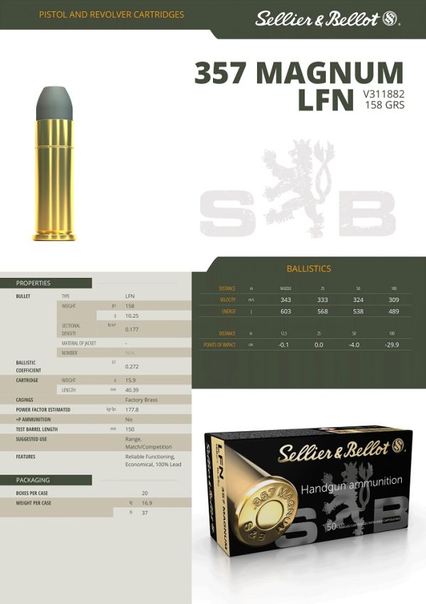 CARTOUCHES SB 357MAG LFN 10.25g*+