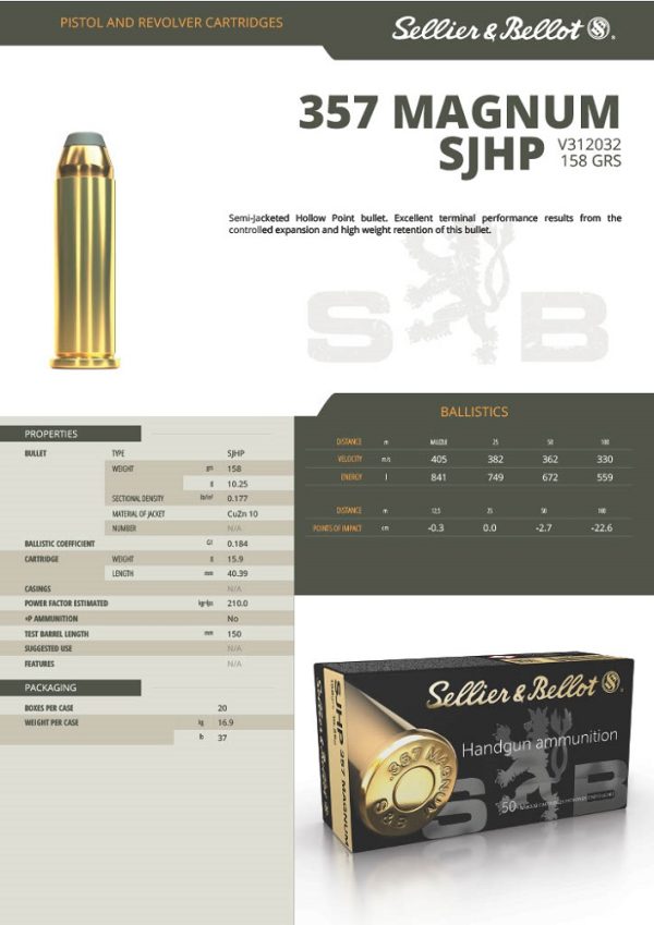 CARTOUCHES SB 357 MAGNUM SJHP 158GR/10,25G*+