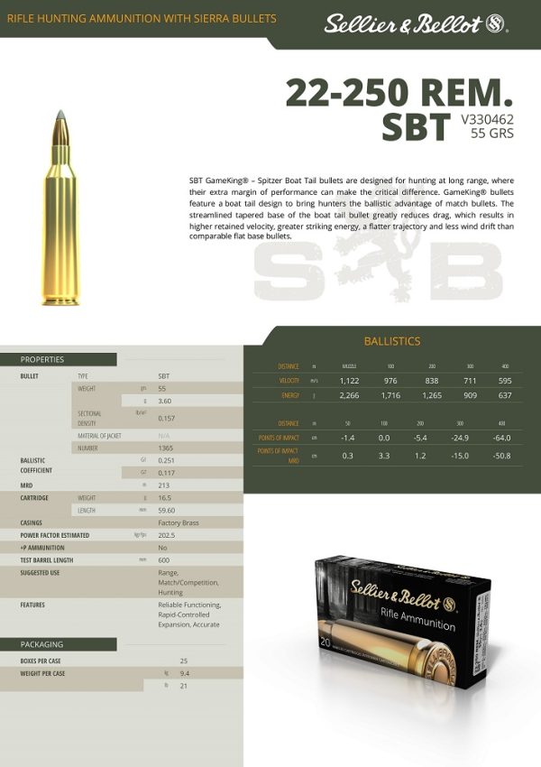 CARTOUCHES SB 22-250 REM.SBT+