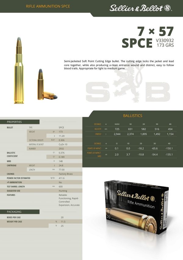CARTOUCHES SB 7x57 SPCE 173GRS / 11.2G+