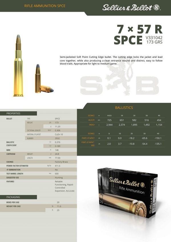 CARTOUCHES SB 7X57R SPCE 11.2g 2932+