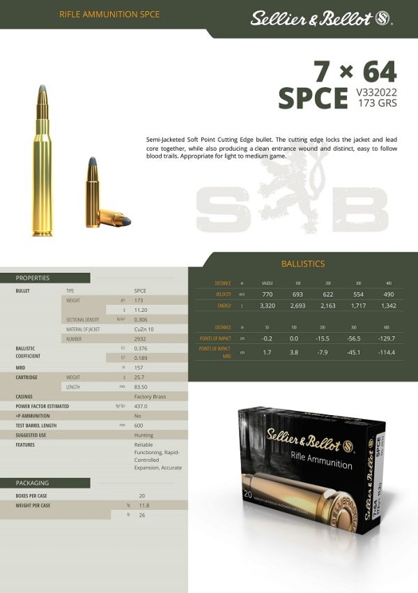 CARTOUCHES SB 7X64 SPCE 11.2g 2932+