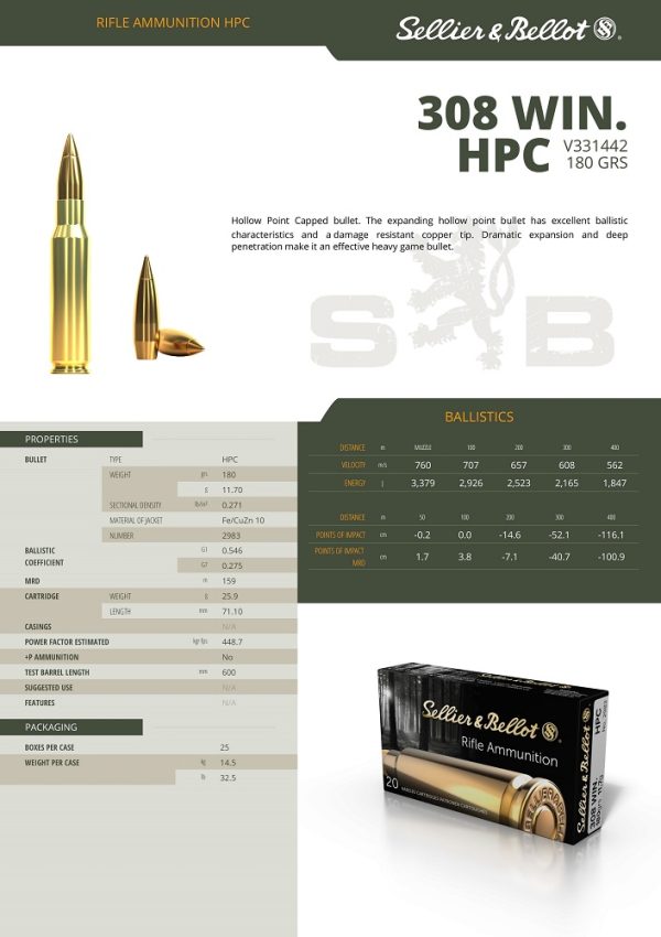 CARTOUCHES SB 308WIN HPC 11,7g V331442+
