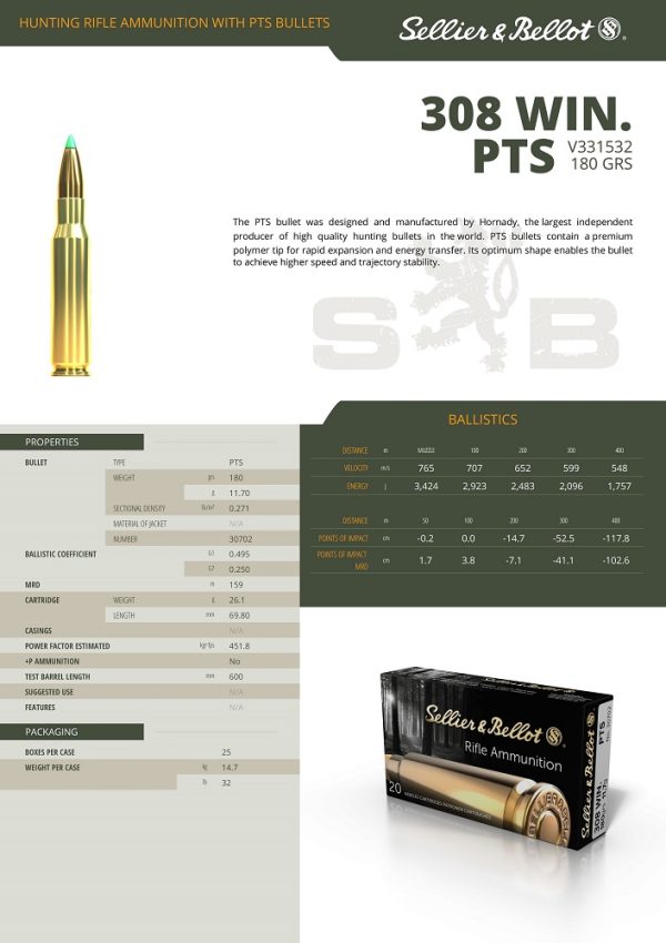 CARTOUCHES SB 308 WINCHESTER PTS 180G V331532+