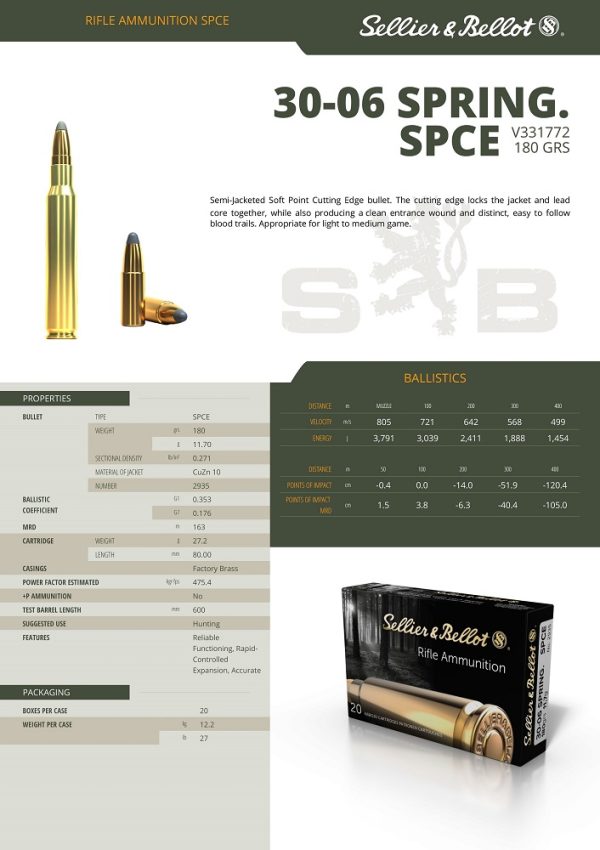 CARTOUCHES SB 30-06 SPCE 180GRS/11,7g+