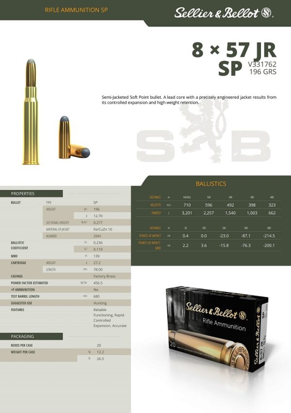 CARTOUCHES SB 8X57JR SP 12,7+
