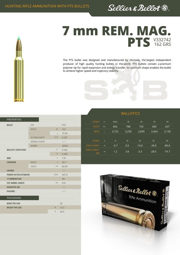 CARTOUCHES SB 7MM REM MAG PTS 10.5g 28452+