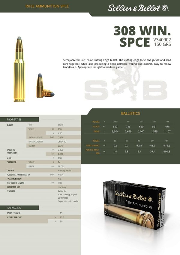 CARTOUCHES SB 308 WINCHESTER SPCE 150GRS / 9.7G+