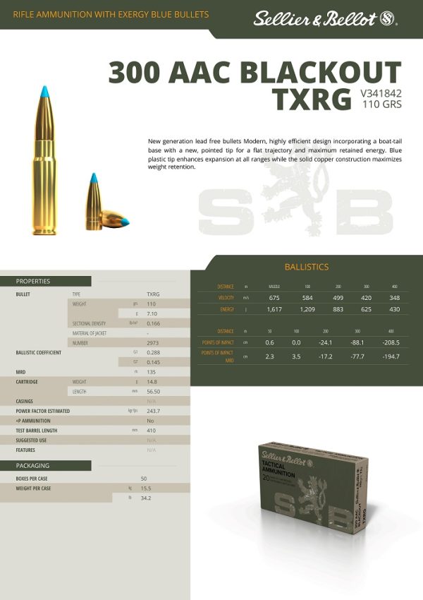 CARTOUCHES SB 300 AAC BLACKOUT TXRG 110GR 7,1G+