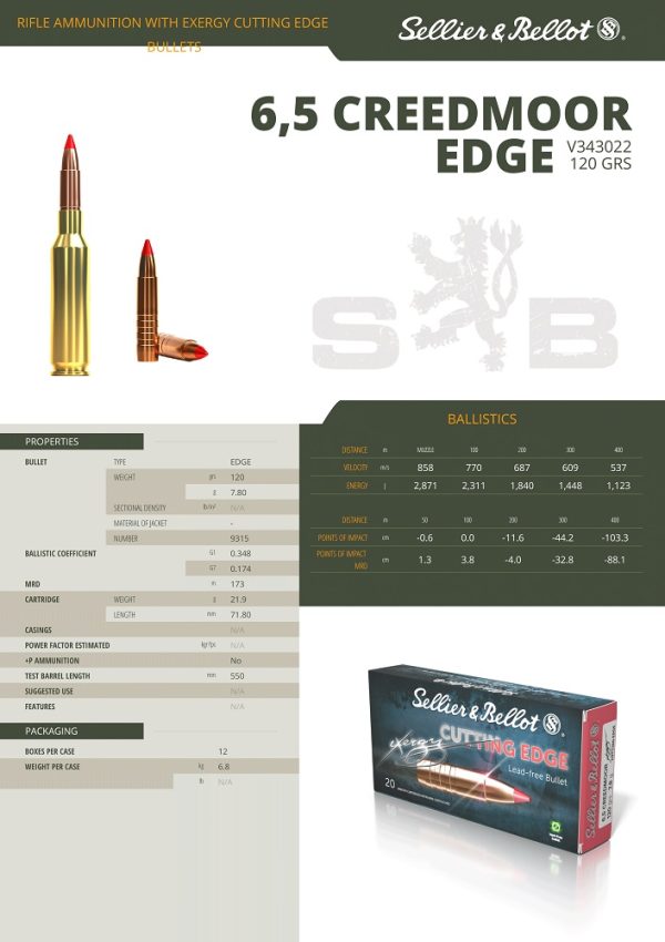 CARTOUCHES SB 6,5 CREED. EXERGY EDGE TXRGCE 120g/7,8 V343022+