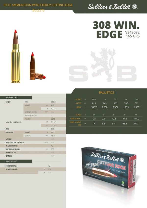 CARTOUCHES SB 308 WIN EXERGY EDGE TXRGCE 165g/10,7 V343032+