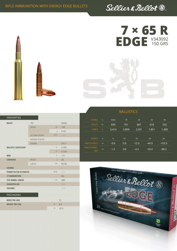CARTOUCHES SB 7x65R EXERGY EDGE TXRGCE 150g/9,7 343092+