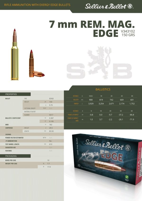 CARTOUCHES SB 7MM REM MAG EXERGY EDGE TXRGCE 150g/9,7 V343102+