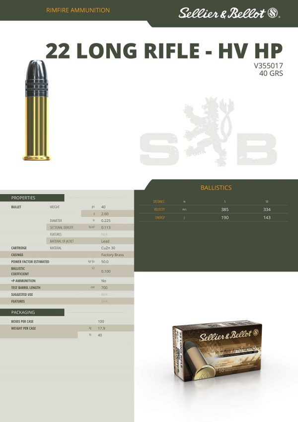 CARTOUCHES SB 22LR HV HP X50 355017+