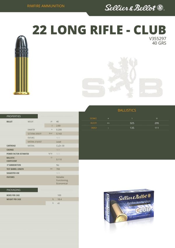 CARTOUCHES SB 22LR /CLUB/LRN/40gr X50+
