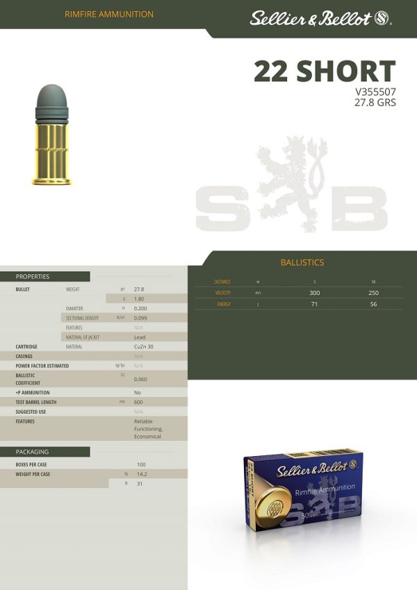 CARTOUCHES SB 22 COURT LRN-PB 28grs/1.8g V355507+