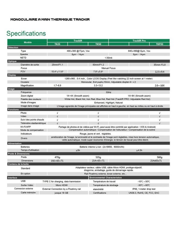 MONOCULAIRE GUIDE SENSMART THERMIQUE TRACK IR Ø25+