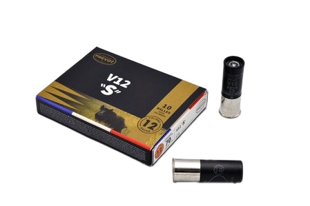 BOITE 10 CARTOUCHES V12 &lsquo;S&rsquo; 12/70 DEMI-BLINDEE 25.7G+