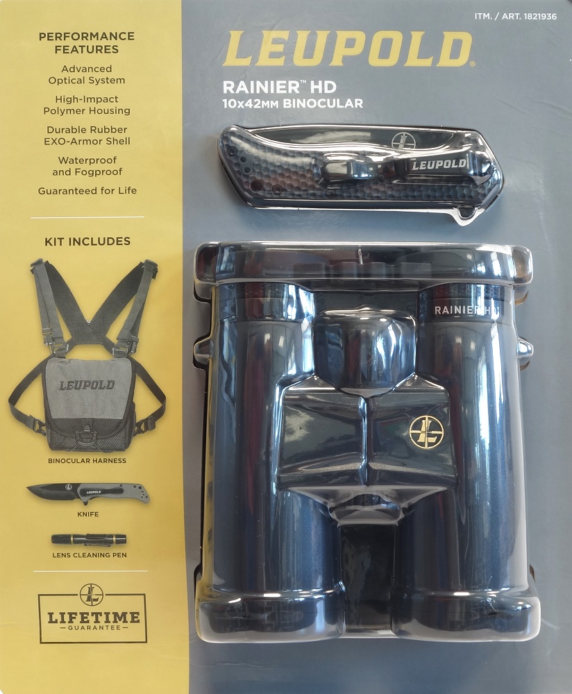 ENS. JUMELLES RAINIER 10X42 LEUPOLD+COUTEAU+HARNAIS+STYLO NET 185385+